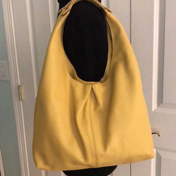 Laggo Nadia Golden Yellow Pebbled Leather Hobo Slouchy Shoulder Bag Fall - Picture 1 of 14